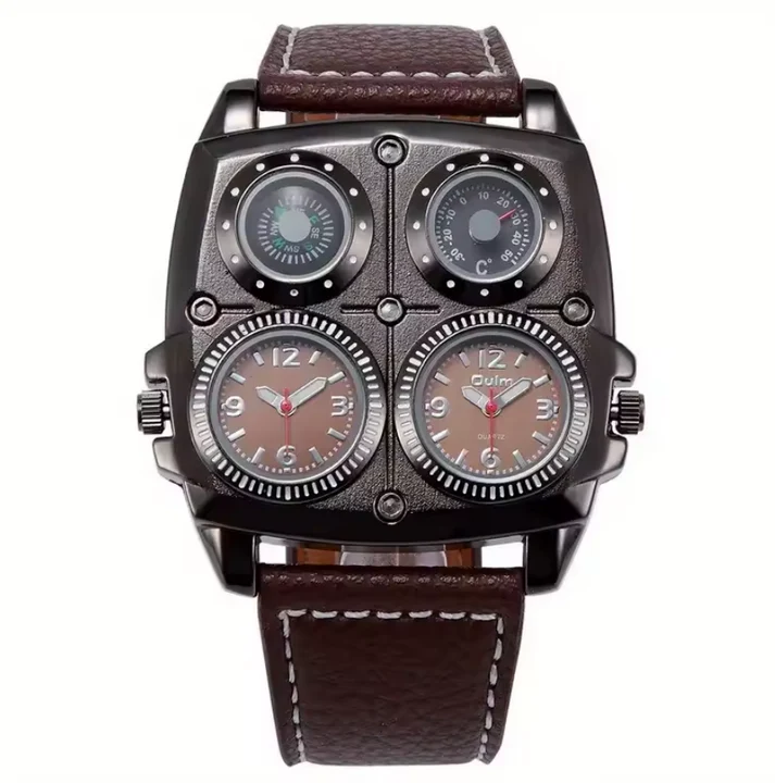 Montre Classique avec Bracelet en Cuir Véritable