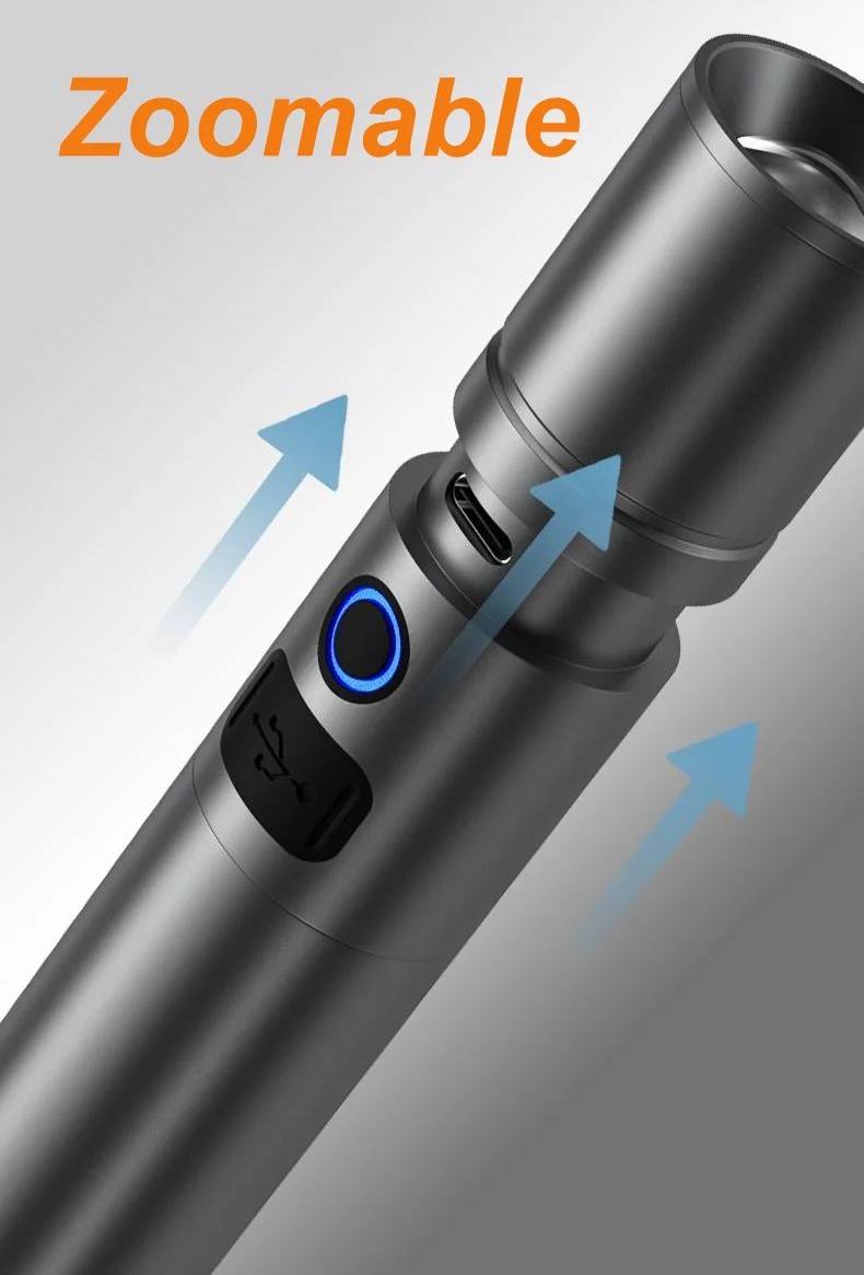 Flashlight with Zoom USB C Power Bank Bottle Opener IP65 Rating