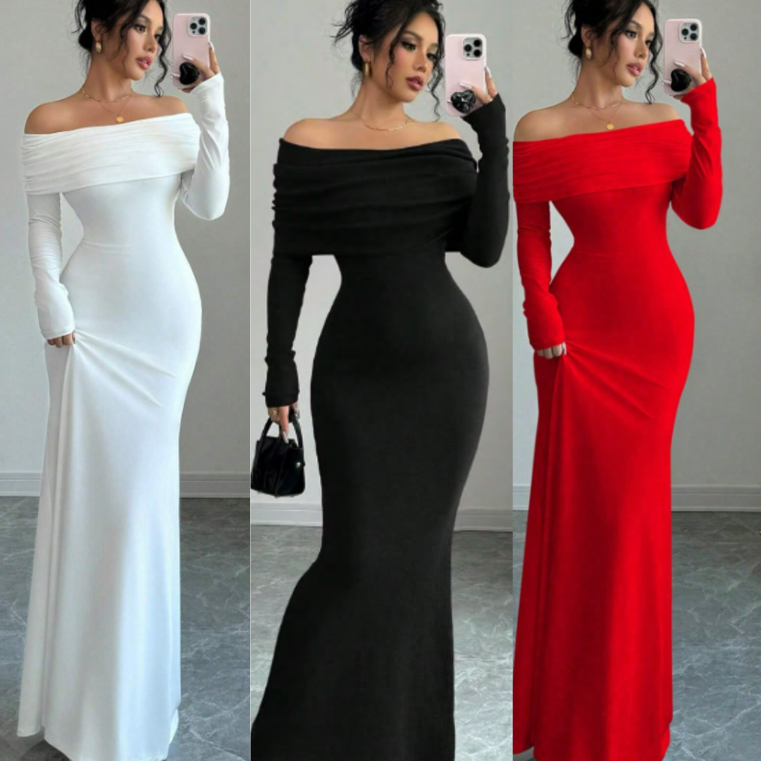 كسوة طويلة جذابة بكتف مكشوف