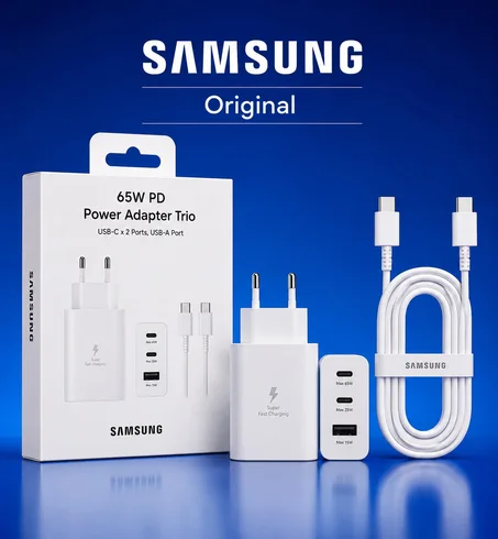 Chargeur Rapide Original Samsung 65W PD Trio avec Câble de charge USB-C to USB-C