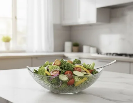 Saladier en verre bol de salade en verre top qualité avec joli design et superbe motifسلطانية وعاء سلطة إناء خلط وعاء تقديم السلطة بجودة عالية و تصميم عصري و جداب