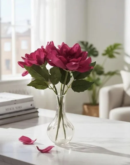 Vase décoratif moderne pour fleurs avec un joli design + un cadeau de 3 fleurs artificielles dahlia de haute qualité comme naturelles مزهرية بتصميم عصري و جداب مع هدية من تلاتة زهور الأضاليا 