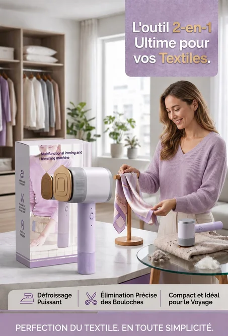 Fer à repasser Portatif  et Trimmer anti-péluches 2 en 1 Top Qualité