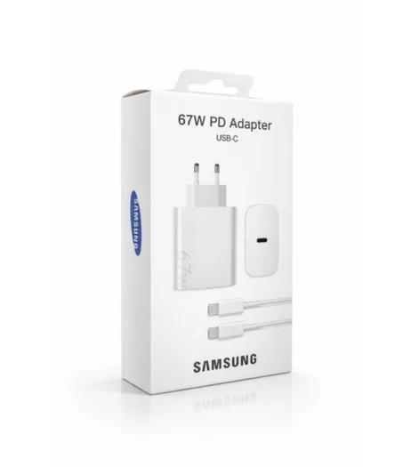 Chargeur Rapide Sumsung Adaptateur pour Android et iPhone 67W PD avec Cable de Charge USB C To USB C شاحن سريع أصلي 67 واط لهواتف أندرويد و أيفون بجودة عالية مع كابل شحن