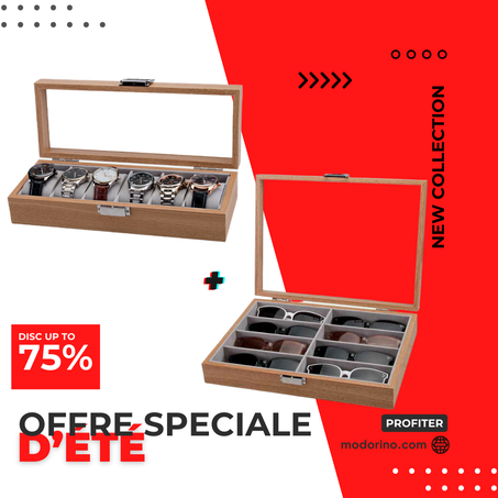 Pack été: ensemble Boite à montre et lunette en bois