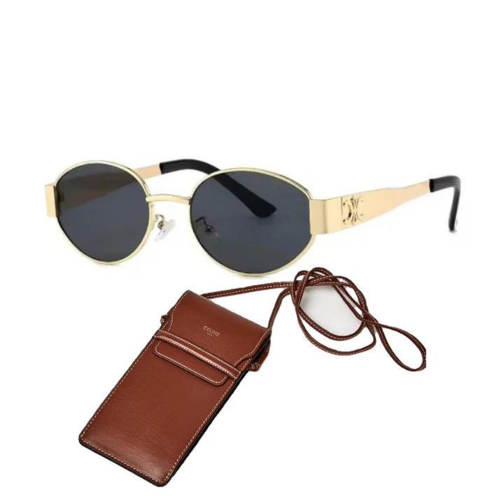 C-ééline Triomphe Golden Black ( avec pochette cuire celine marron )