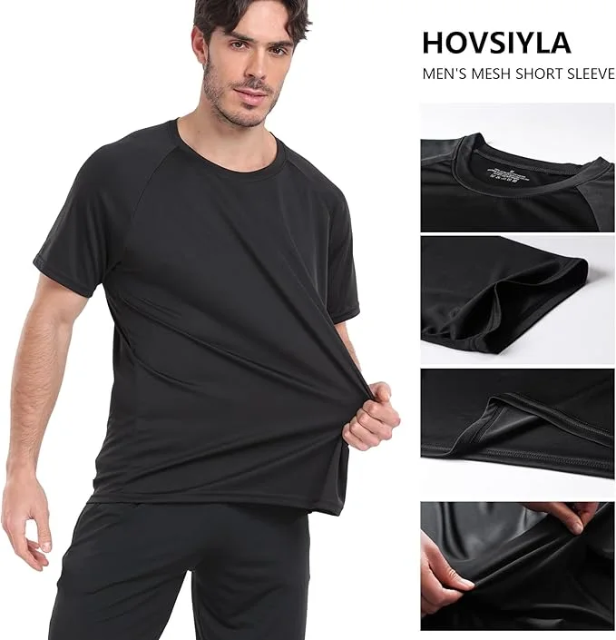 قمصان رياضية للرجال من هوفسيلا، قمصان رياضية جيدة التهوية وجيدة التهوية وجيدة التهوية للرجال مكونة من 1/5 قطع