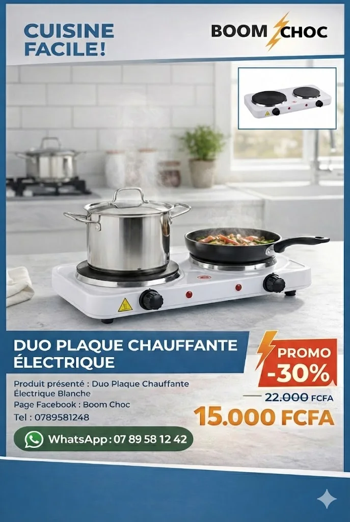 Plaque chauffante électrique double – cuisson rapide et pratique