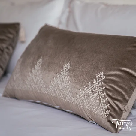 Taies d'oreiller Lalla Yakout - Moca Brodé en Beige