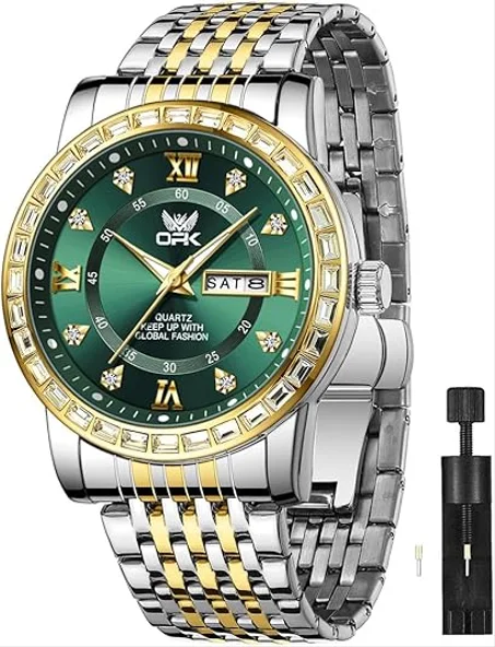 ساعة للرجال بتصميم بسيط وعصري من الستانلس ستيل وعرض انالوج بعقارب ومينا كبير وتصميم مقاوم للماء وعرض التاريخ للرجال