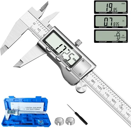 Herramienta de medición de pinza digital, micrómetro digital de calibre Vernier de acero inoxidable con pantalla LCD grande, fácil cambio de fracción métrica de pulgadas, herramienta de pinza