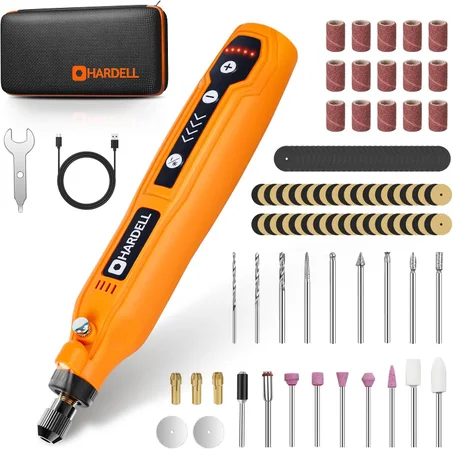HARDELL - Kit de herramienta rotatoria inalámbrica multiusos mini con 5 velocidades, carga USB y 69 accesorios, 3.7 V para lijar, pulir, perforar, grabar, y hacer trabajos de bricolaje