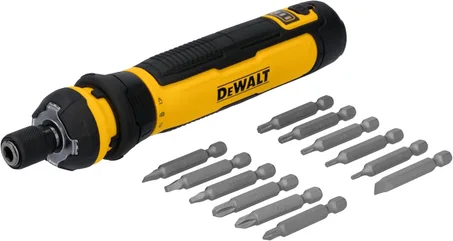 DEWALT Destornillador inalámbrico, destornillador eléctrico recargable USB de 4 V con juego de 12 puntas de destornillador, luz LED, control FLEXDRIVE, compacto, ergonómico