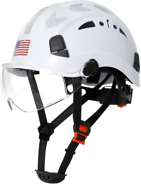 AOLAMEGS Casco de seguridad para construcción – ANSI Z89.1 Tipo Ι Casco de seguridad aprobado por la OSHA con correas para la barbilla, ligeros, reflectantes, ventilados, ABS, para hombres y 