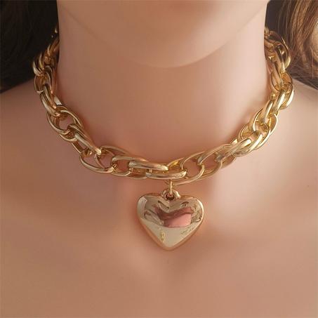 Exaggerated Big Love Ccb Pendant Necklace Hollow Chain