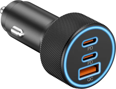 Cargador de coche USB C, 3 puertos 67 W Dual USB-C y USB-A adaptador de corriente de coche PD/QC de carga rápida para iPhone 17/16/15/14/13/12/11 Pro Max, iPad, Samsung Galaxy S25 S24/S23/S22