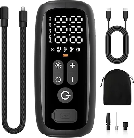 Inflador de Neumáticos Compresor de Aire Portátil PESEIL, Compresor de Aire de 12V de 28 Cilindros, Compresor de Aire de 140W con Apagado Automático y Luz LED de 150psi, Compresor de Aire Por