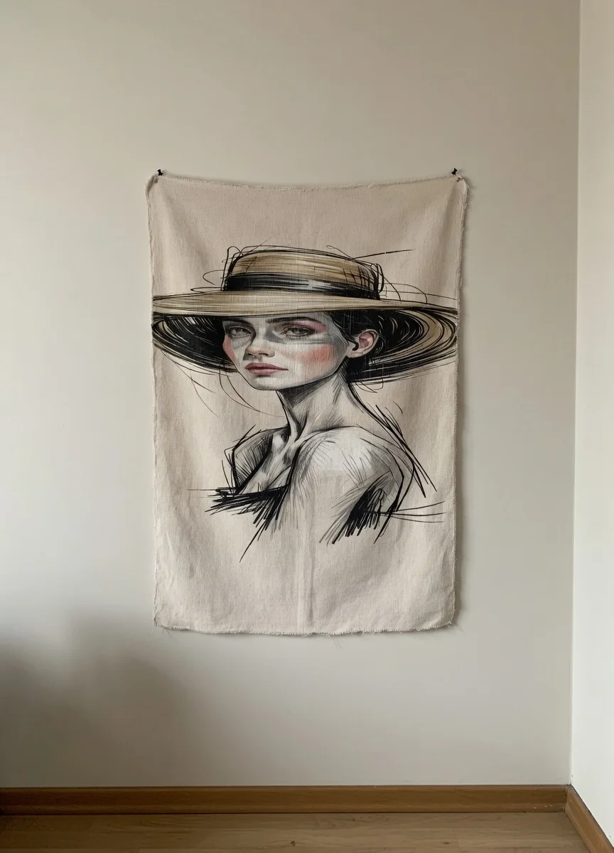 Tableau Canvas Femme au Chapeau Art Moderne Élégant Noir & Or