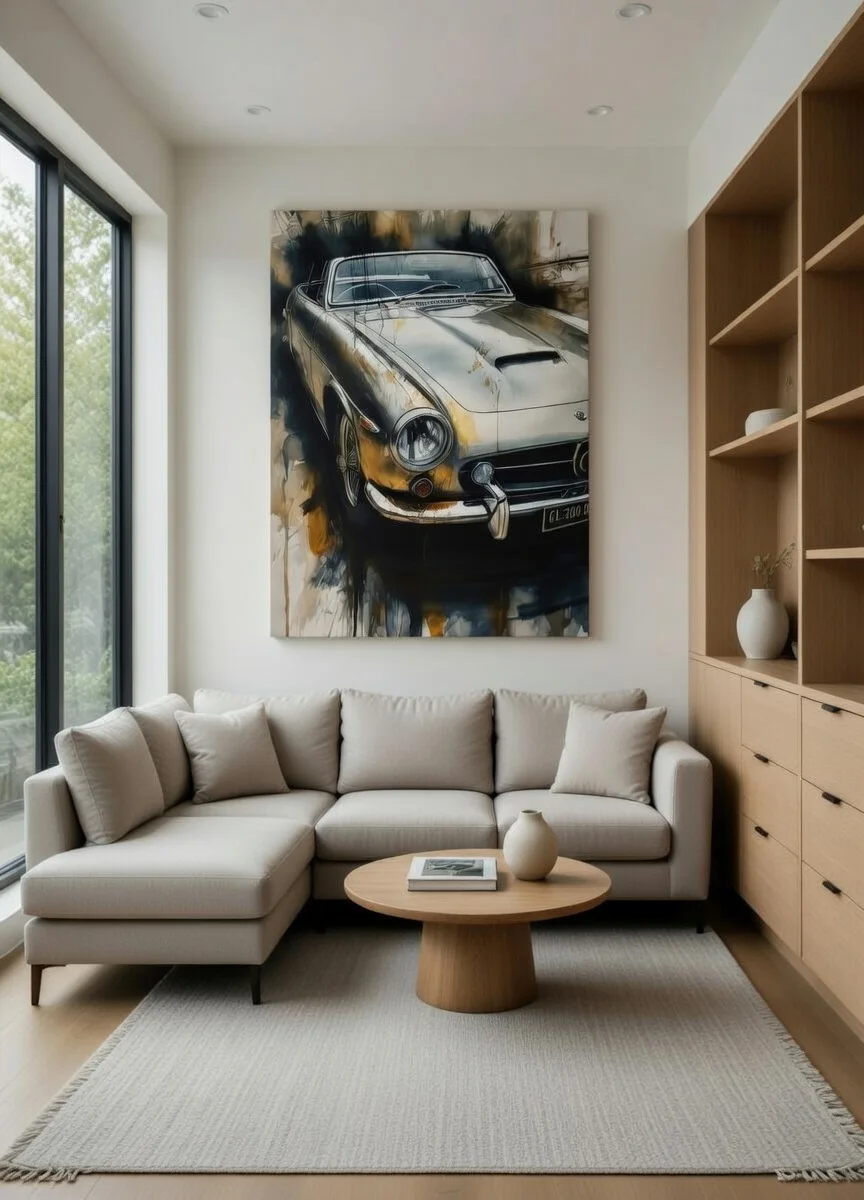 Tableau Voiture Classique Vintage Aquarelle, Art Auto Luxe