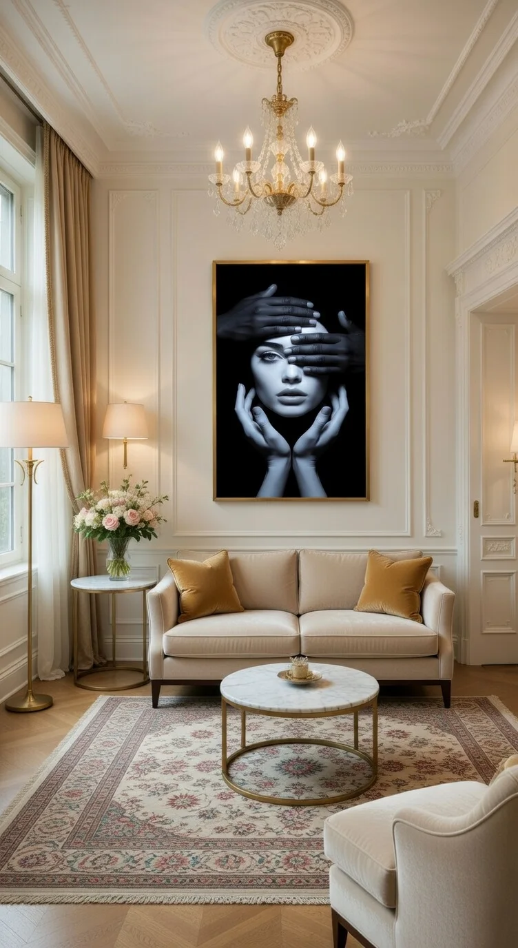 Regard Voilé Poster d'Art Conceptuelle Noir & Blanc, Portrait Féminin par le Designer Katir Mohamed