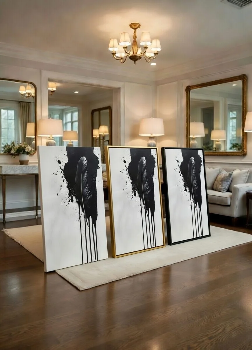 Canvas Premium, Plume Noire Encre Splash Art Abstrait ModernecNoir & Blanc