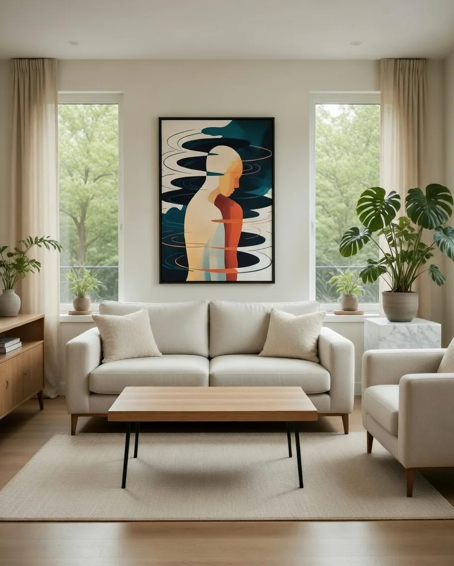 Canvas Premium Silhouette Ondulante Teal Terracotta, Art Spirituel