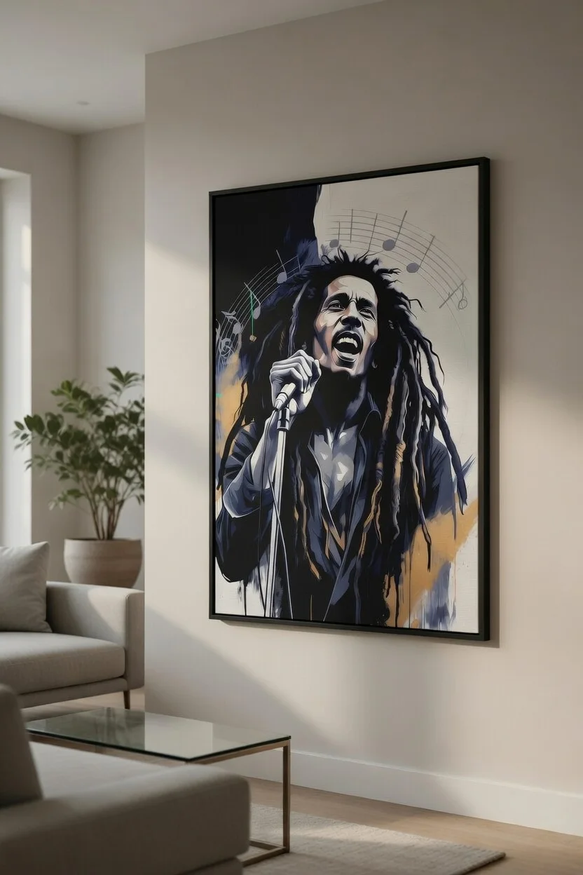 Canvas Premium, Bob Marley Portrait Reggae Légende Notes Musicales