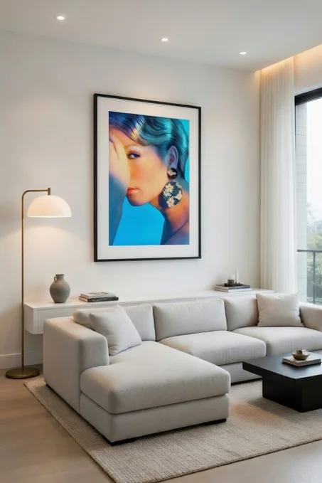 Poster Femme Bleue Néon, Portrait Moderne Décoration Murale