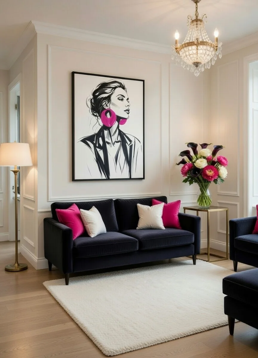 Tableau Canvas Mode Femme Noir Blanc Rose Fuchsia Art Chic