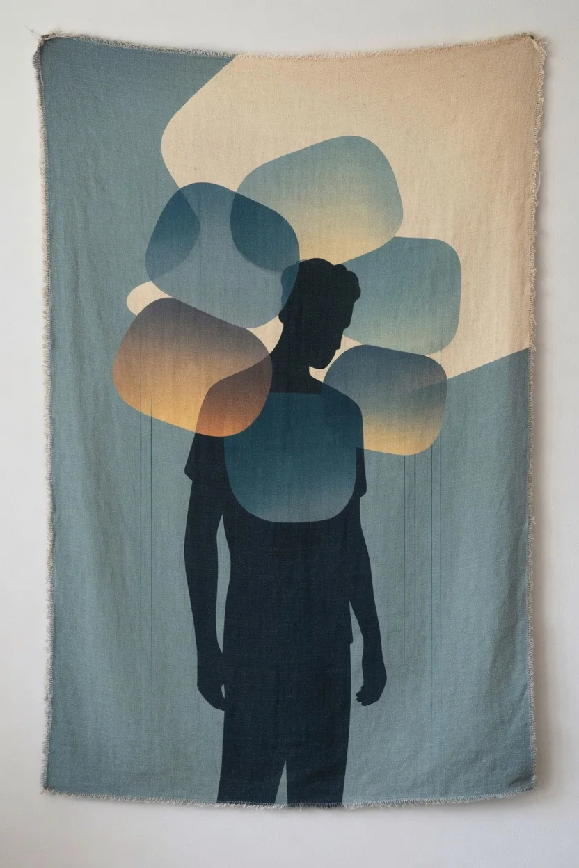 Canvas Premium Silhouette Homme, Poster Art Émotionnel Bleu