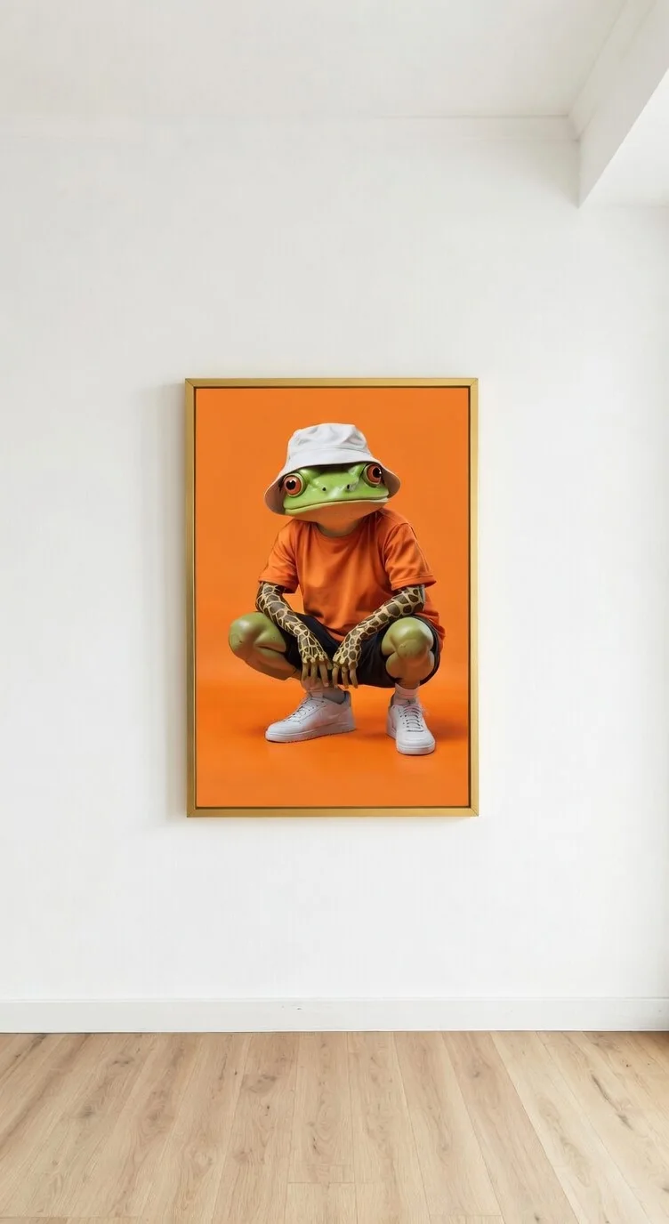 Poster Grenouille Streetwear Swag, Art Pop Funky Orange