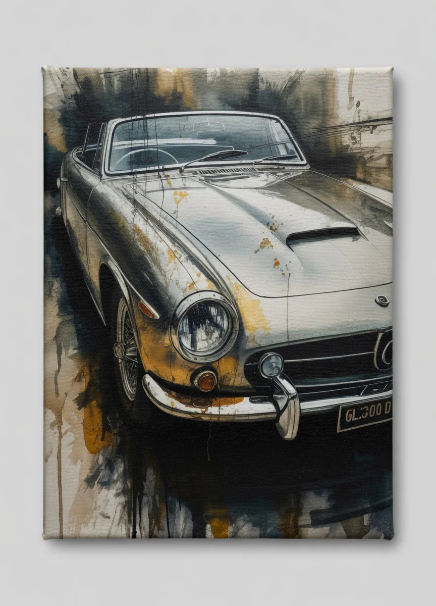 Tableau Voiture Classique Vintage Aquarelle, Art Auto Luxe