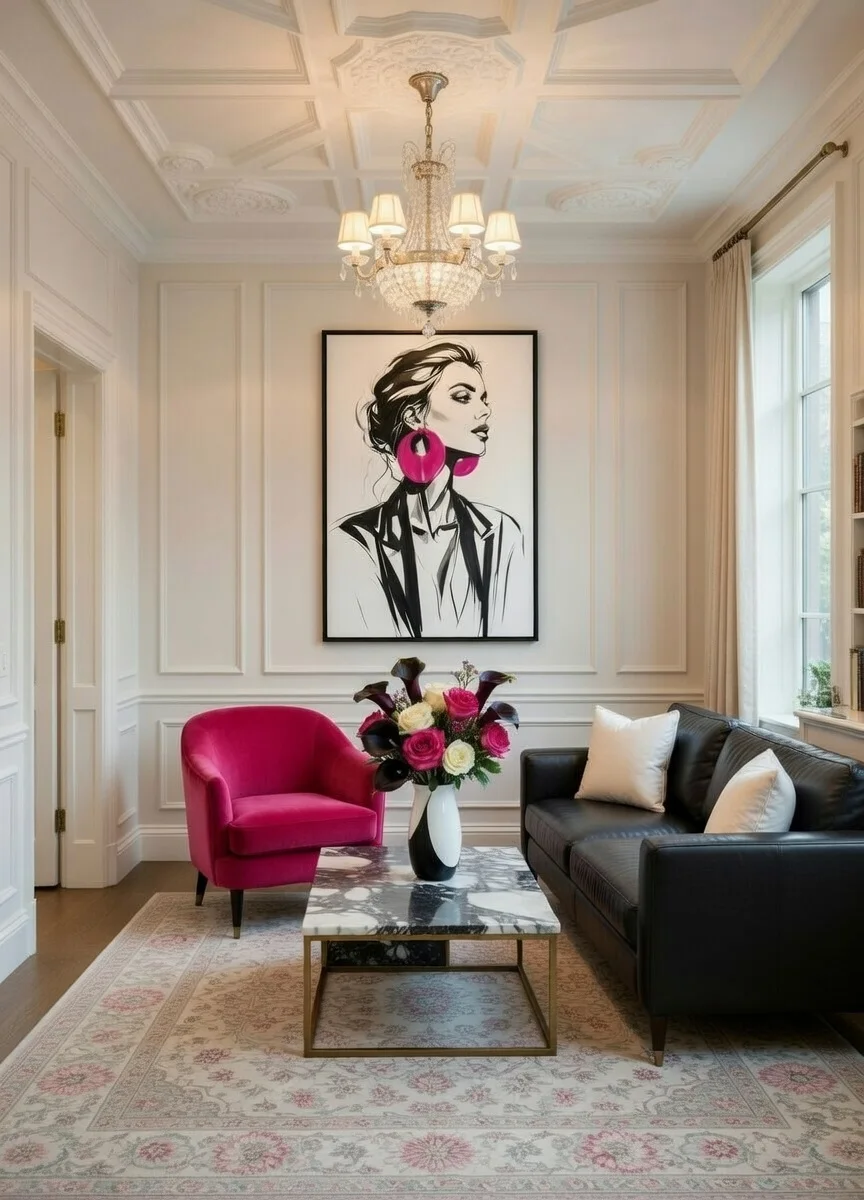 Tableau Canvas Mode Femme Noir Blanc Rose Fuchsia Art Chic