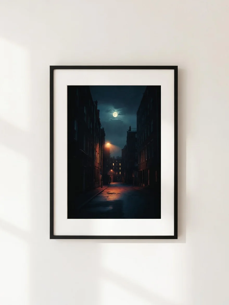 Poster Déco Ruelle Nocturne, Lune Art Urbain Mystique Print
