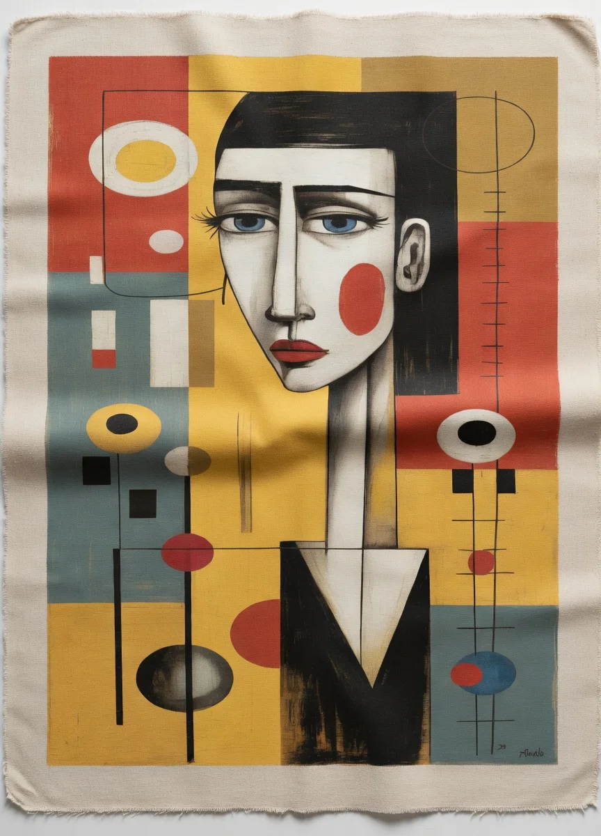 Canvas Premium Portrait Femme Bauhaus Géométrique, Art Moderne Pop