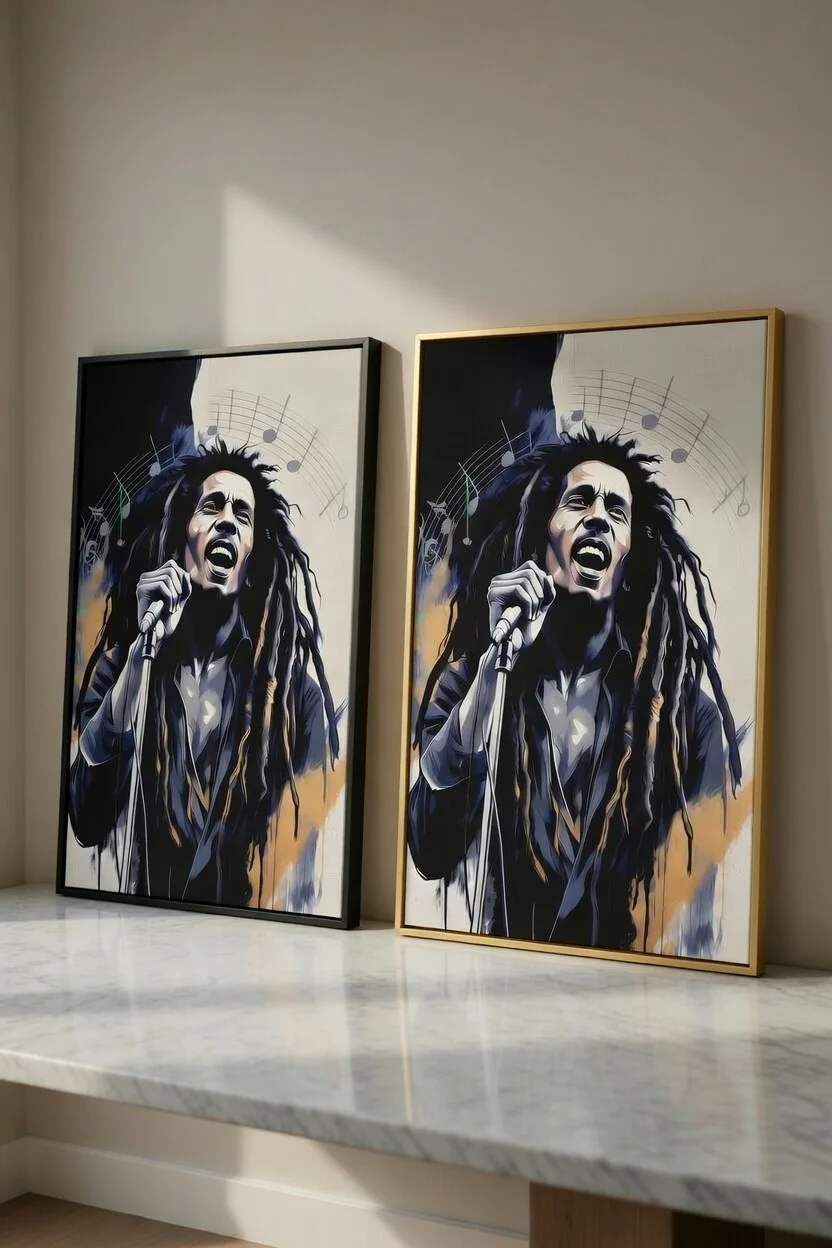 Canvas Premium, Bob Marley Portrait Reggae Légende Notes Musicales