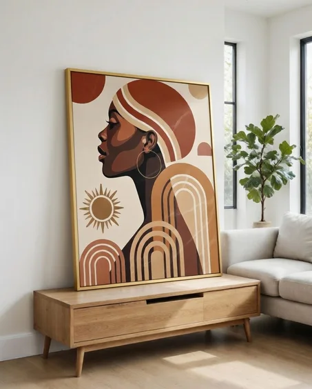 Tableau Femme Africaine, Boho Soleil Arc-en-ciel Art Terracotta