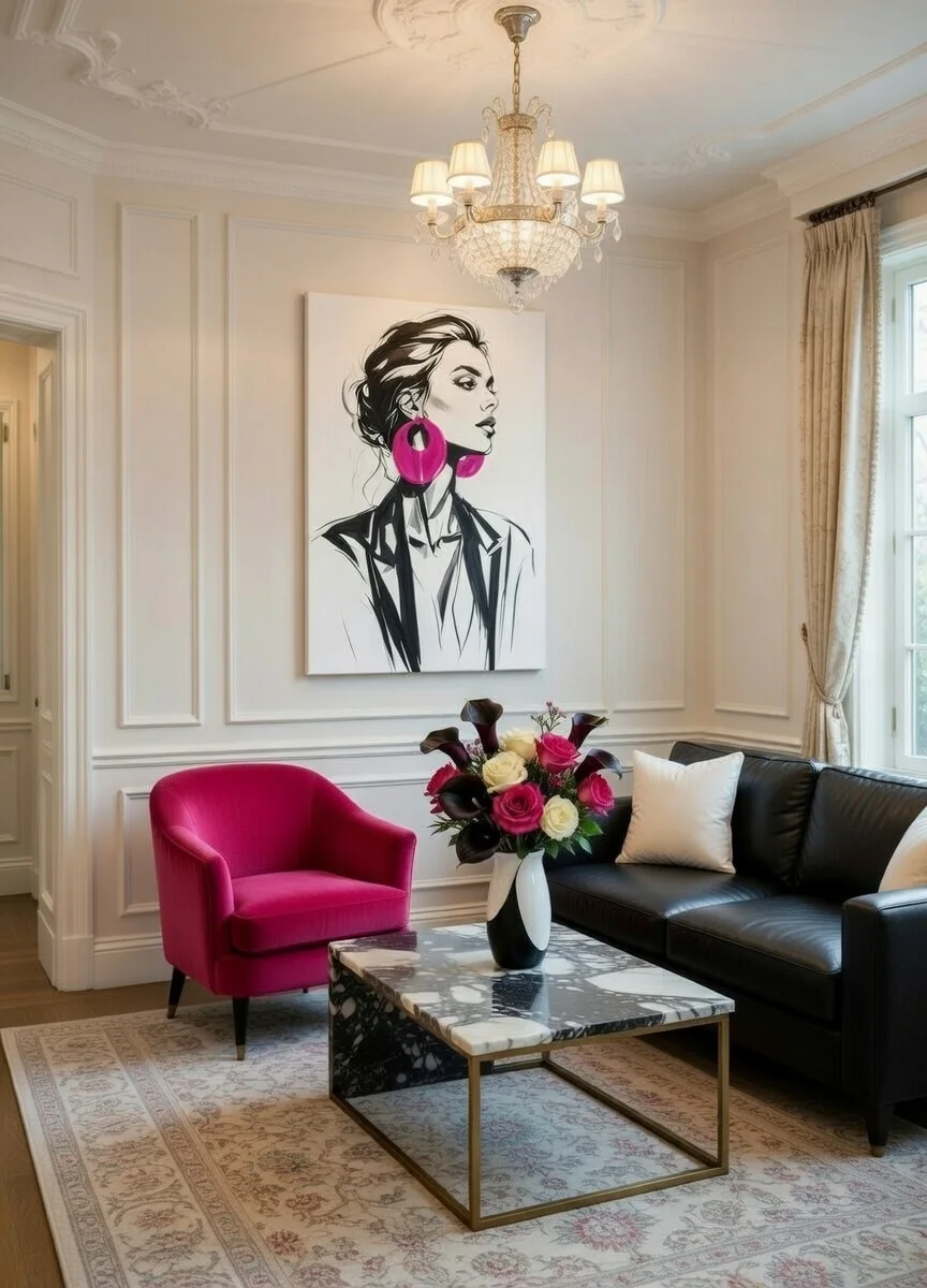 Tableau Canvas Mode Femme Noir Blanc Rose Fuchsia Art Chic