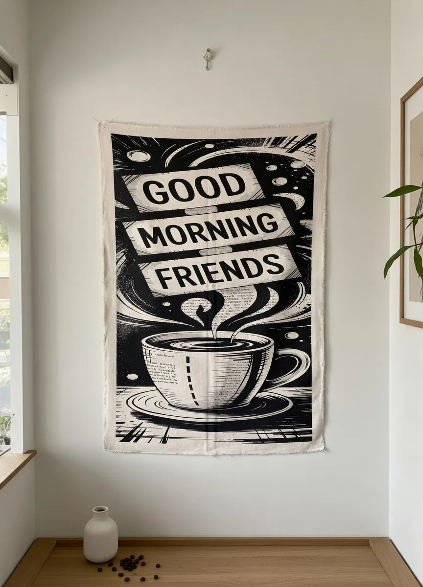 Tableau Canvas Good Morning Friends Art Café Noir & Blanc