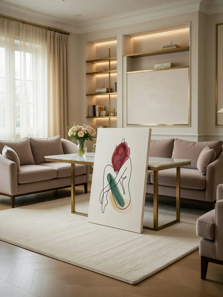 Tableau Canvas Silhouette Féminine Art Minimaliste Rouge Vert.