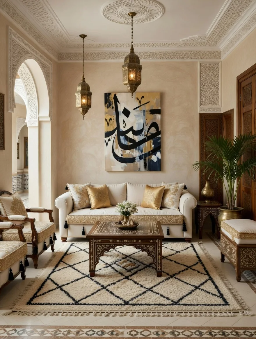 Tableau calligraphie arabe noir or blanc, Art islamique contemporain chic.