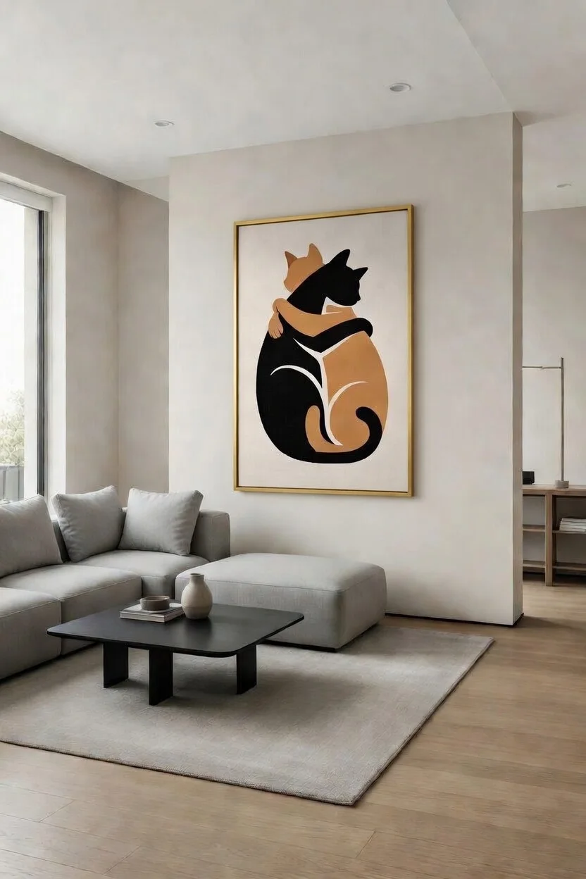 Canvas Premium Esprit Urbain Duo de Chats Enlacés Art Minimaliste