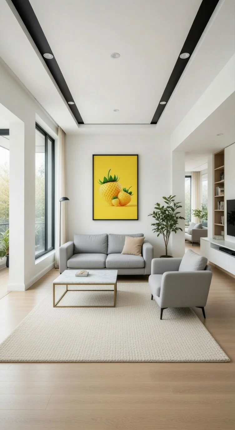 Poster Premium Fraises Jaunes 3D Minimaliste, Art Fruits Pop Jaune