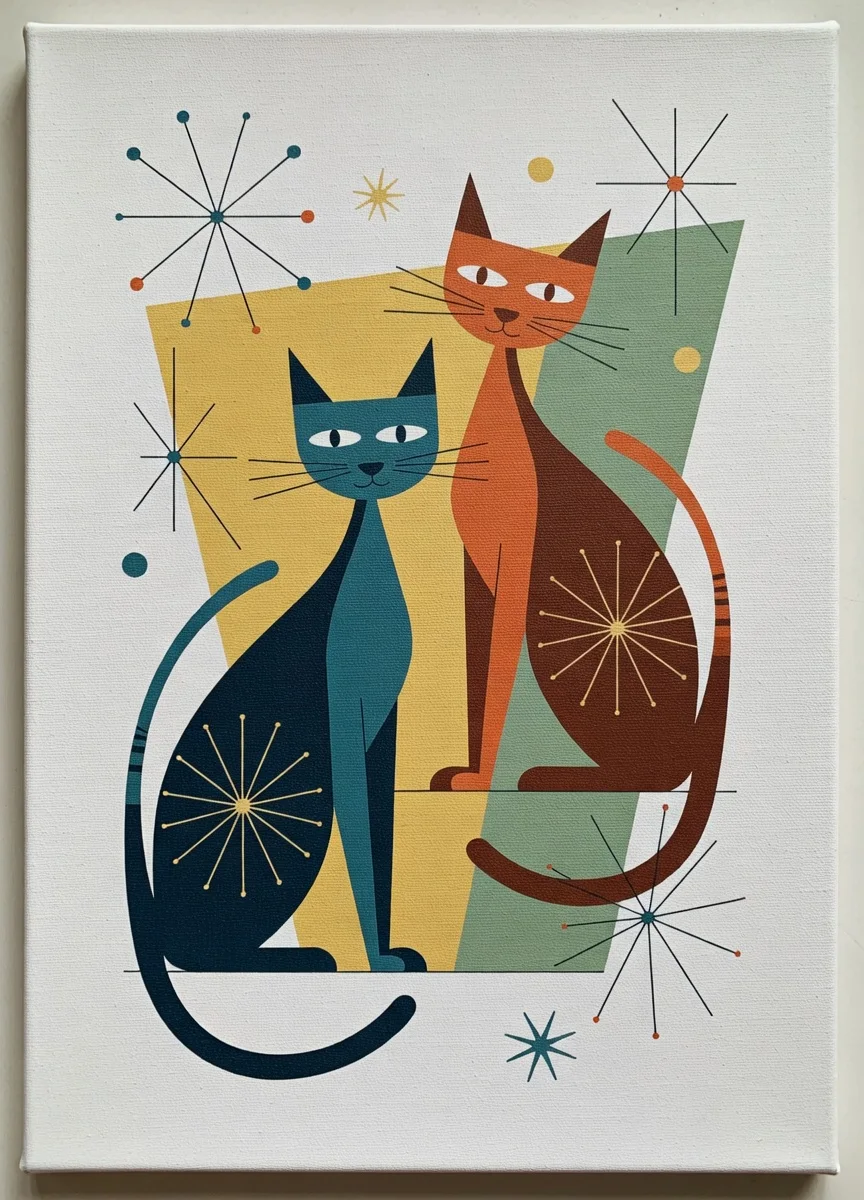 Tableau Chats Rétro Mid-Century Esprit urbain, Art Félin Vintage
