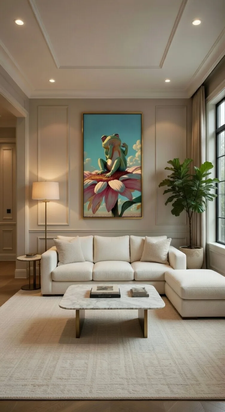 Poster Moderne Grenouille Casque Fleur Art Lofi Pastel