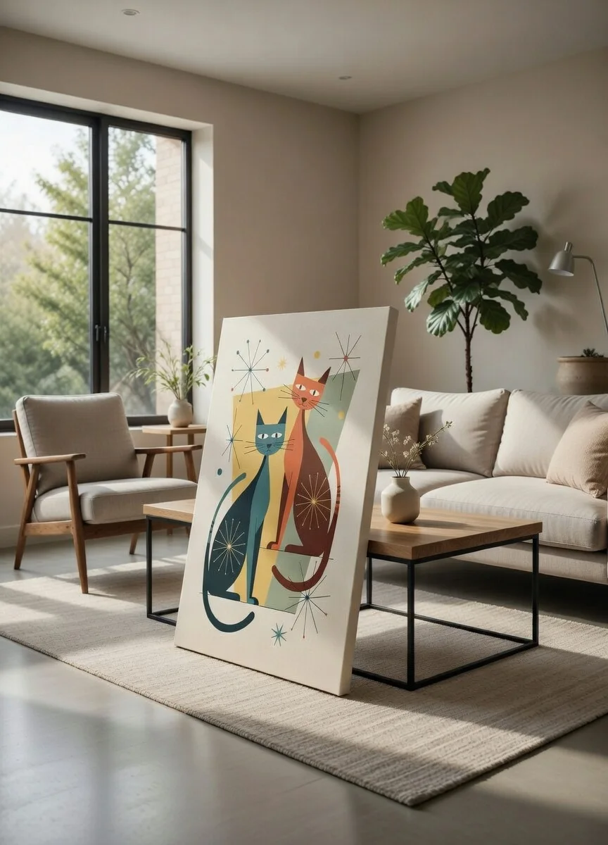 Tableau Chats Rétro Mid-Century Esprit urbain, Art Félin Vintage