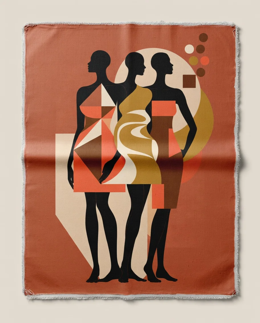 Tableau Trio Femmes Géométrique Terracotta, Esprits urbain