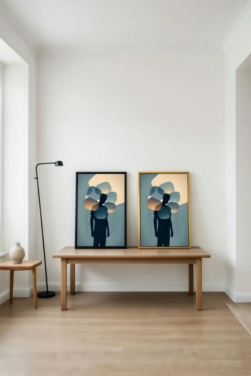 Canvas Premium Silhouette Homme, Poster Art Émotionnel Bleu