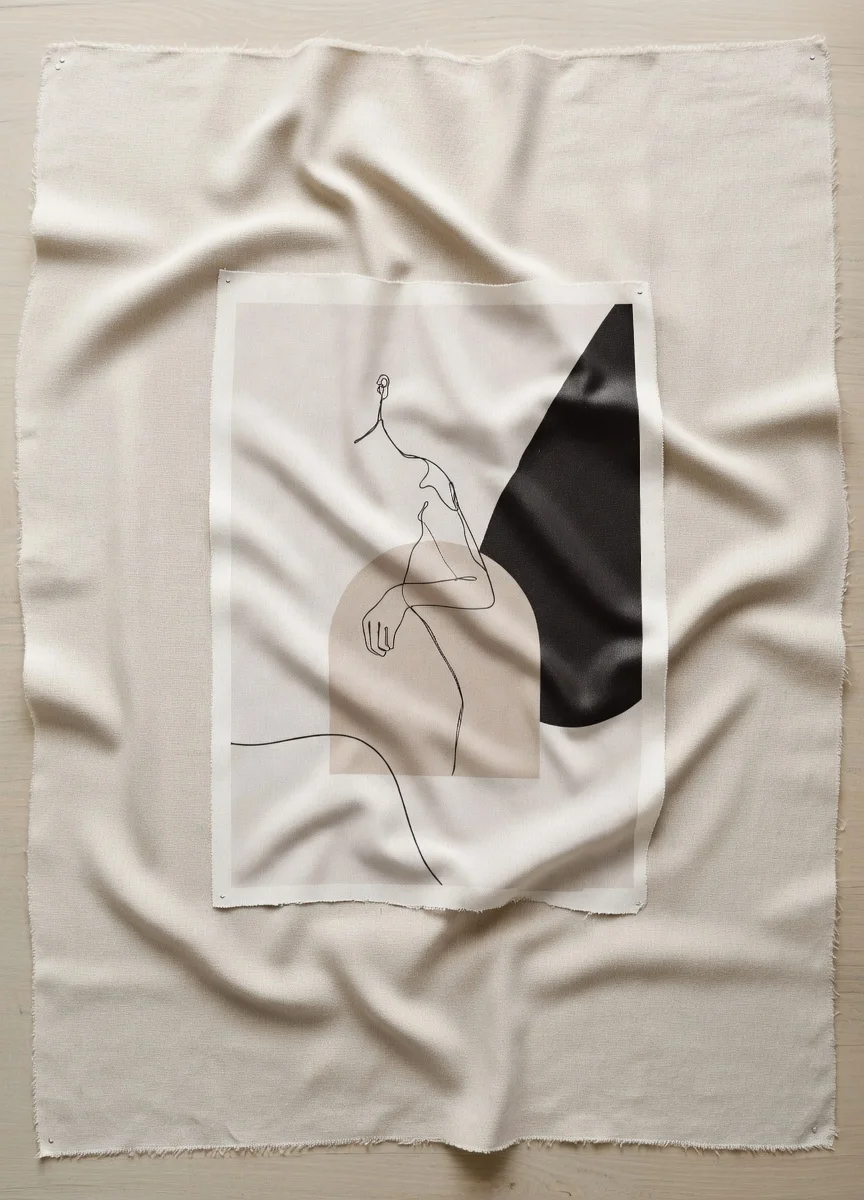 Toile Line Art Femme Minimaliste Beige Noir, Style Boho Chic.