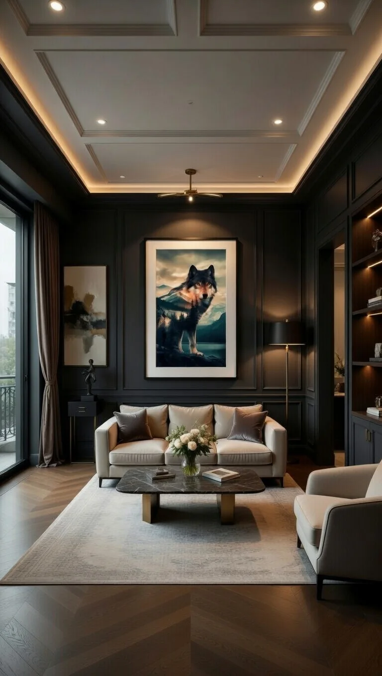 Poster Moderne Loup Montagne Double Exposition Nature